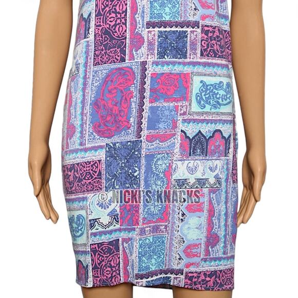 Tori Richard Patchwork Print Sleeveless Shift Mini Dress Blue Pink Size XXS - Picture 4 of 11
